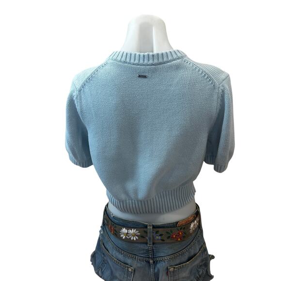 Toccin Blue Cropped Sweater Top MEDIUM Short Sleeve Preppy Spring Cotton $242 - Picture 11 of 12